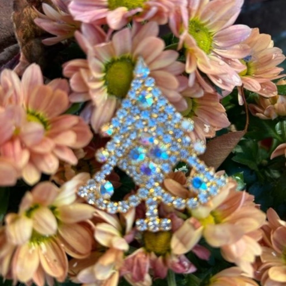 SALE 💚💚AB Rhinestone Christmas Tree VTG BROOCH - Picture 4 of 6